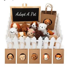 36 Pcs‎ Mini Plush Stuffed Set with 10 White Plastic Fence 12 Kraft Paper